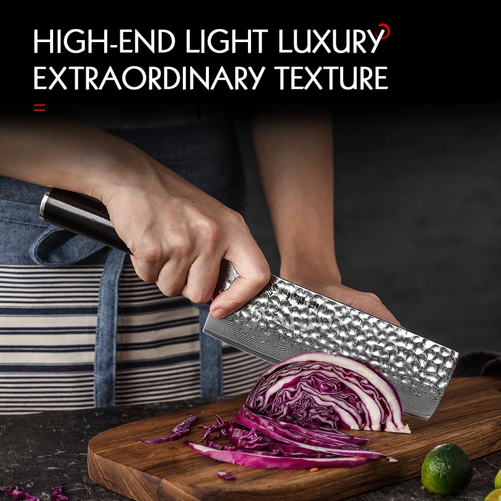 HEZHEN 7 дюймов Ножи накири японский настоящий дамасский стальной нож шеф-повара