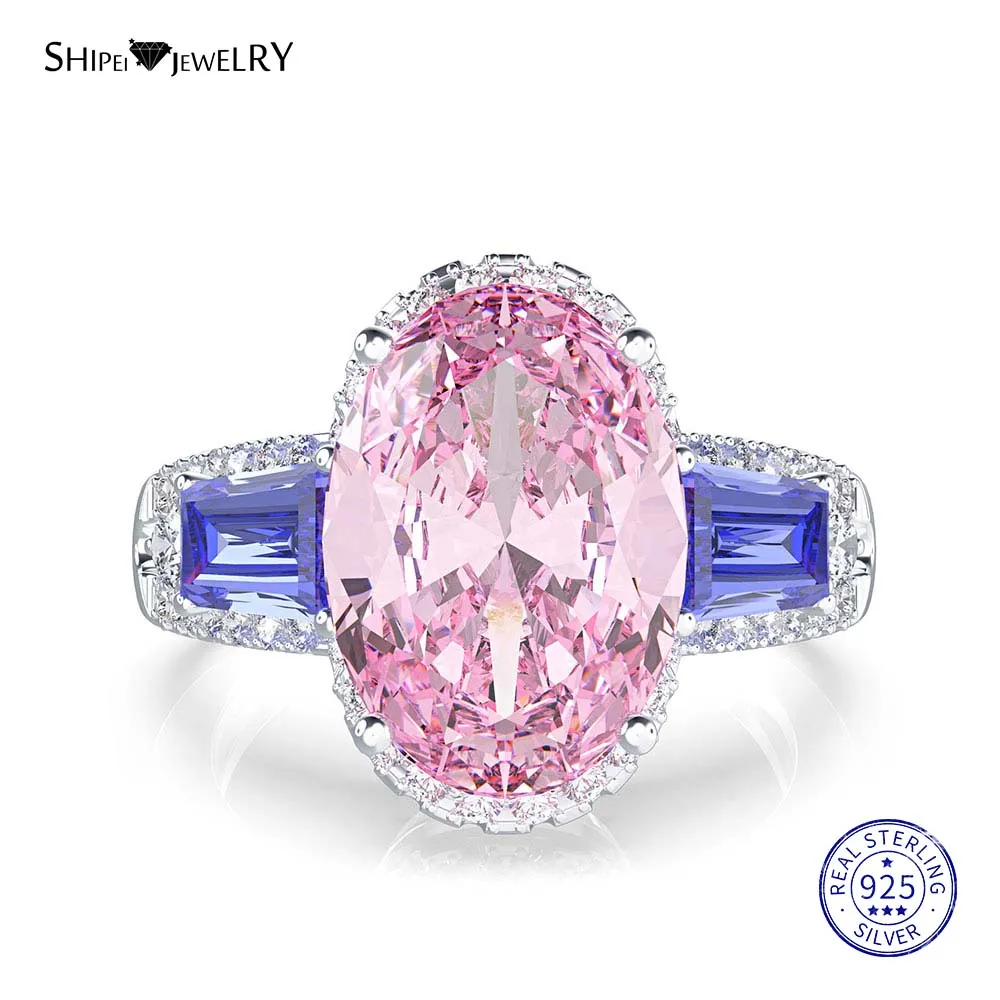 Blue-Pink Sapphire Shipei натуральный Moissianite кольцо для женщин стерлингового серебра 925 пробы овальное сапфировое цитрин Свадебное обручальное кольцо ювелирные украшения - Цвет камня: Blue-Pink Sapphire