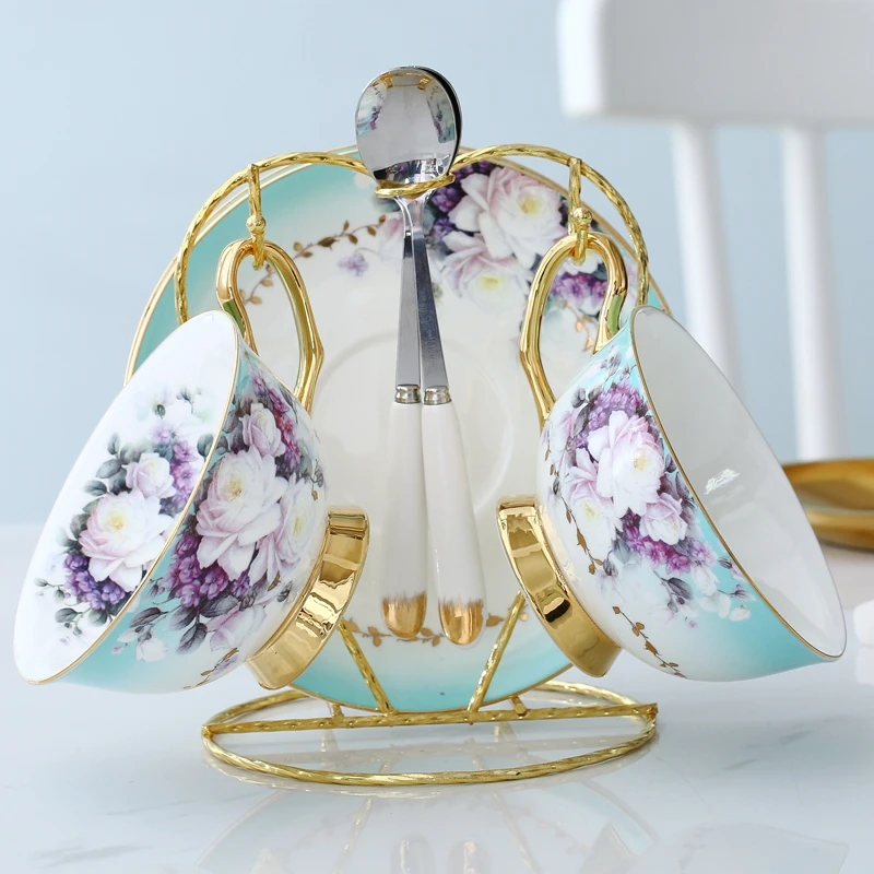 Набор английских кофейных чашек из фиолетового костяного фарфора блюдце для