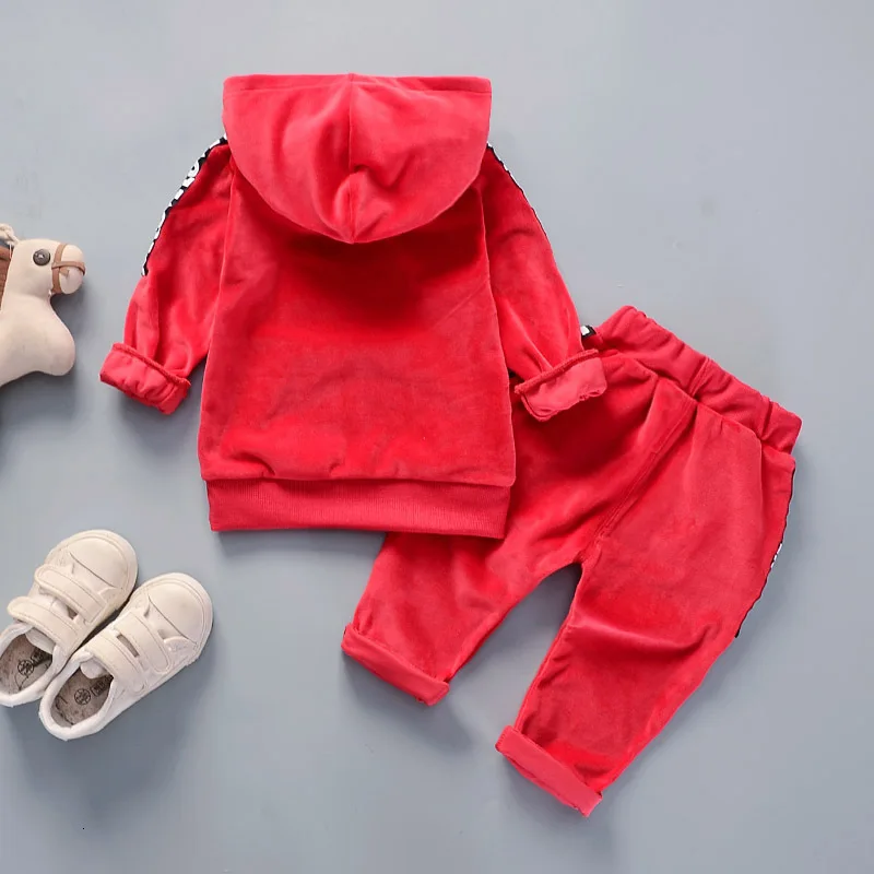 Children Gold Velvet Clothes Spring Autumn Baby Boy Girl Hooded Sweatshirt Pants 2pcs/set Infant Outfit Kids Casual Tracksuits | Детская