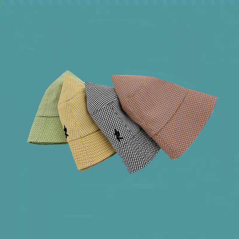 

Japanese Houndstooth Basin Hat Individuality Beach Bucket Cap Breathable Fisherman Hats With Rope Comfortable Panama