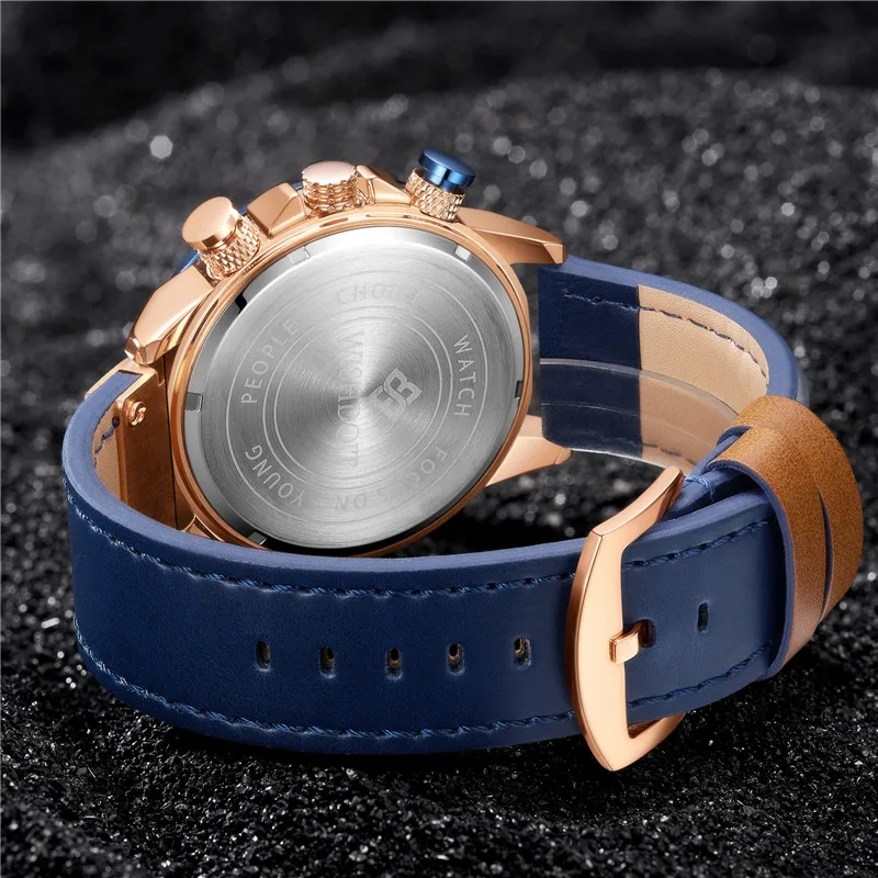 

2021 Men's Casual New Watch Blue Top Brand Luxury Military Leather Watch Men's Clock Fashion Chronograph Watch