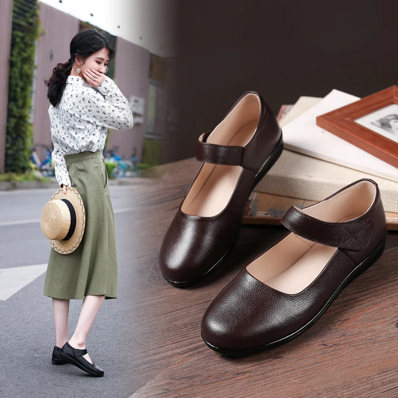 

Original Intention Women Genuine Leather Shallow Round Toe Comfortable Flat Shoes 4 Color Casual Shoes Woman US Size 3-10.5