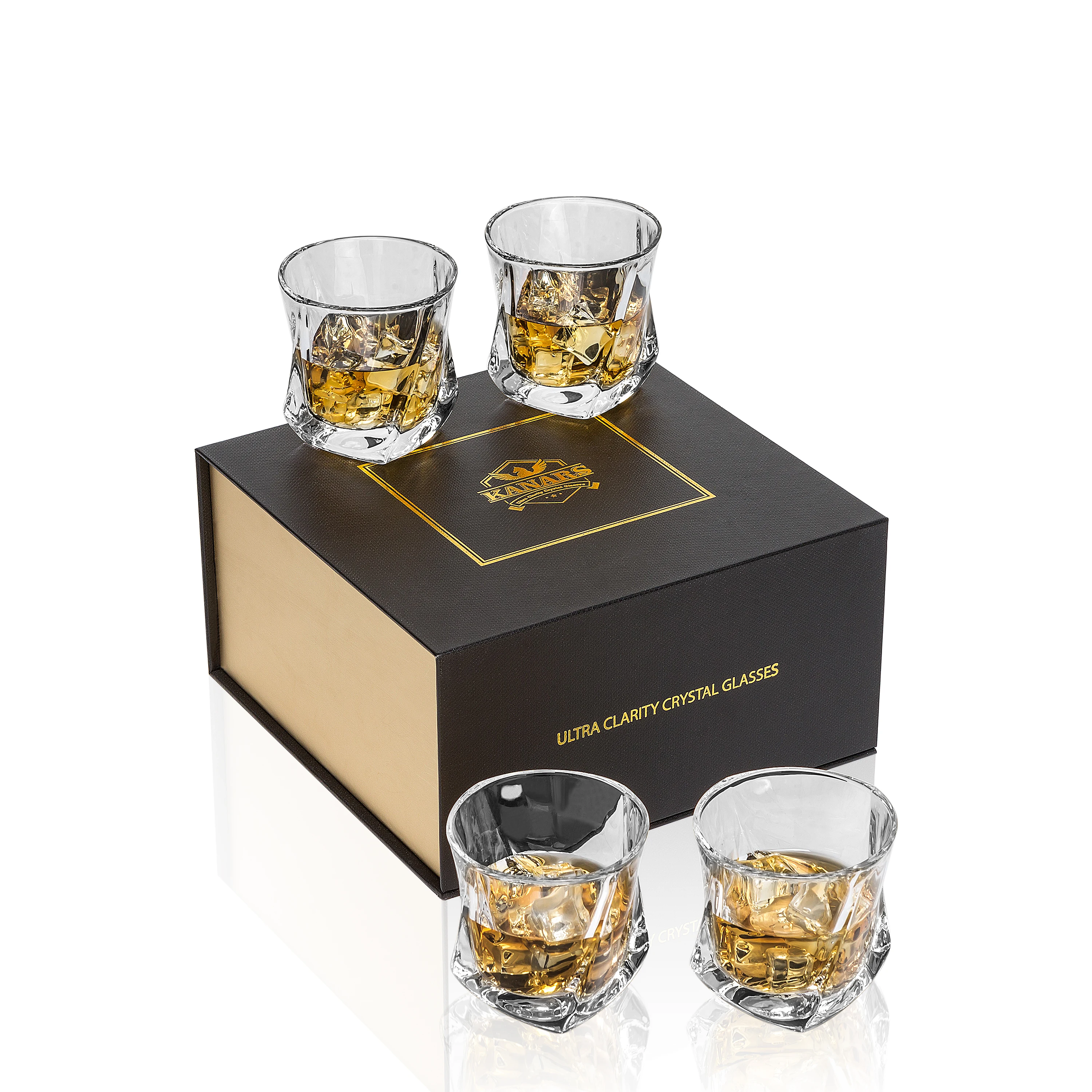 

Whiskey Glasses Set of 4 Old Fashioned Twisted Glass Tumbler Cups 7 oz / 210 ml for Scotch Bourbon Whisky, In Gift Box