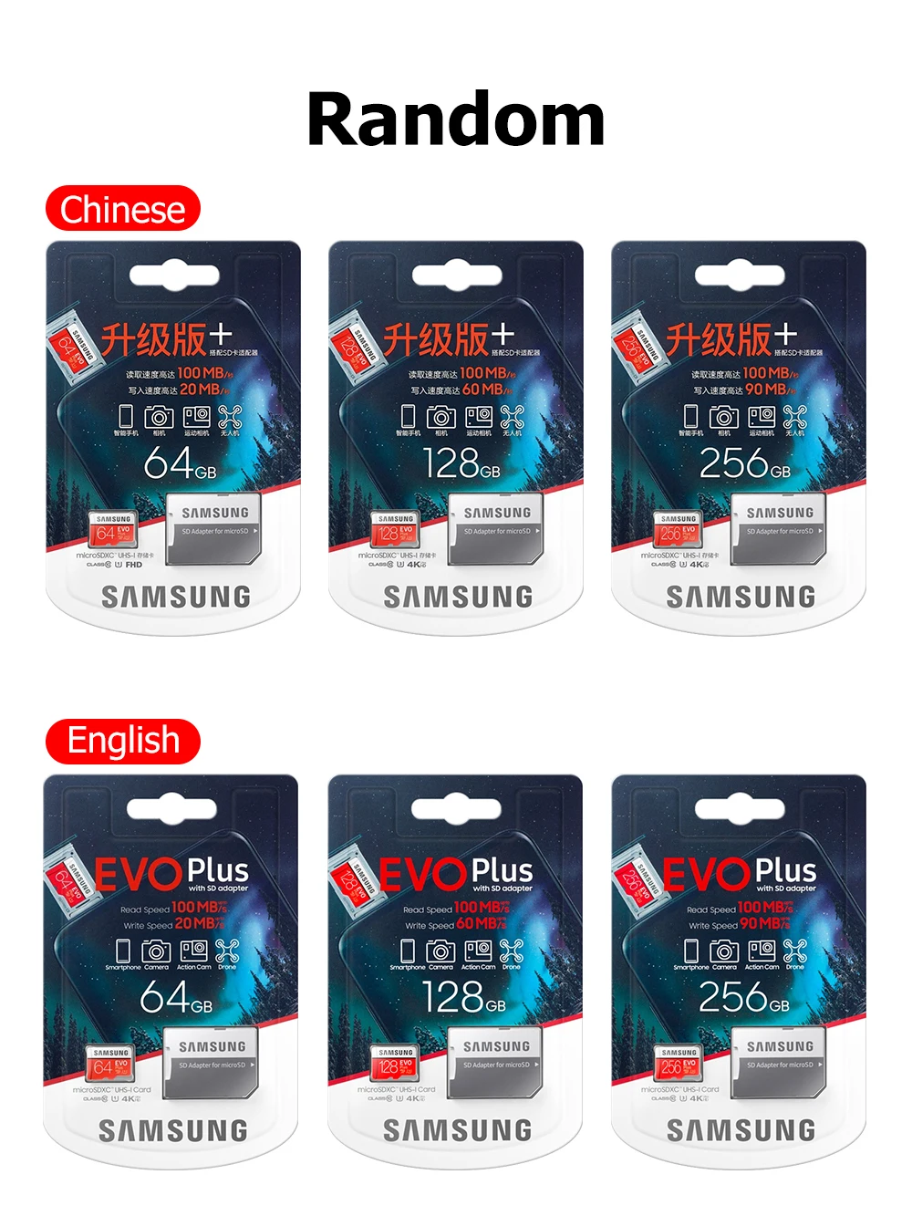 100% SAMSUNG EVO PLUS 256 100 /. Micro SD 10 U3 TF UHS-I 128G 64 , 32 ...