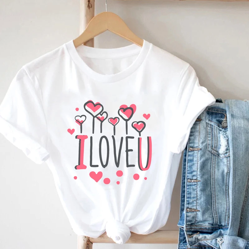 

90s Graphic Tees T-Shirt E Girl Women Clothes New Alphabet Qute I Love You Graphic Printed T-Shirts Regular 2021 Clothes Women