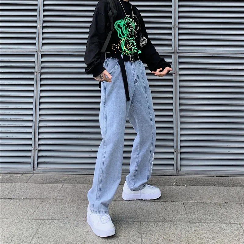 

Jeans for Women 2021 New Ins Trendy Patchwork Letter Printed Spring and Autumn Loose Casual Straight-Leg Wide-Leg Pants