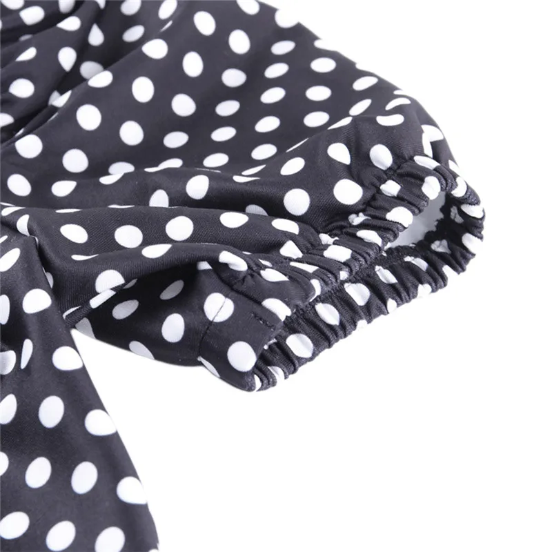 Платье женское в горошек пикантное стиле бохо с коротким рукавом-фонариком