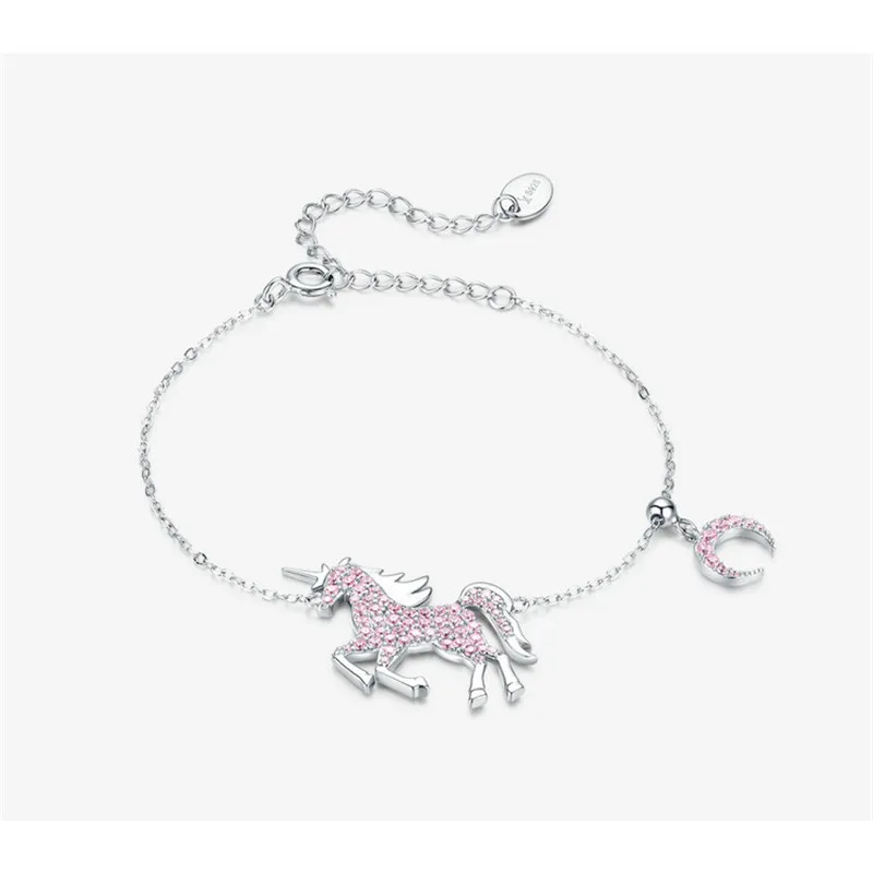 Licorne Moon цепочка с лошадью браслеты 925 пробы серебро Femme Pegasus Дизайн Ювелирные