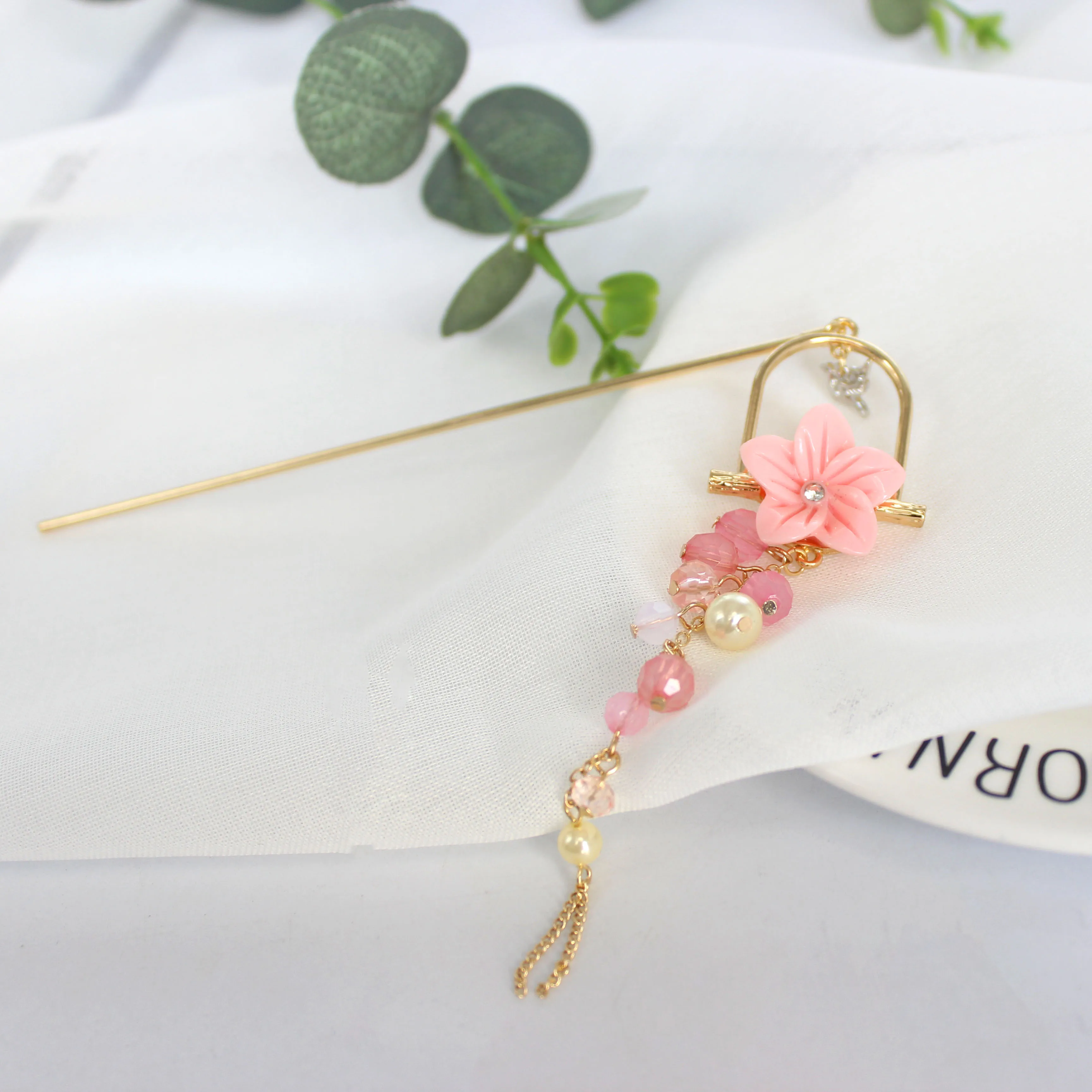 SANSUMMER Hairwear стиль модная Ретро романтическая розовая вишня Цветущая бусинами и длинной бахромой архаян шпилька 6737