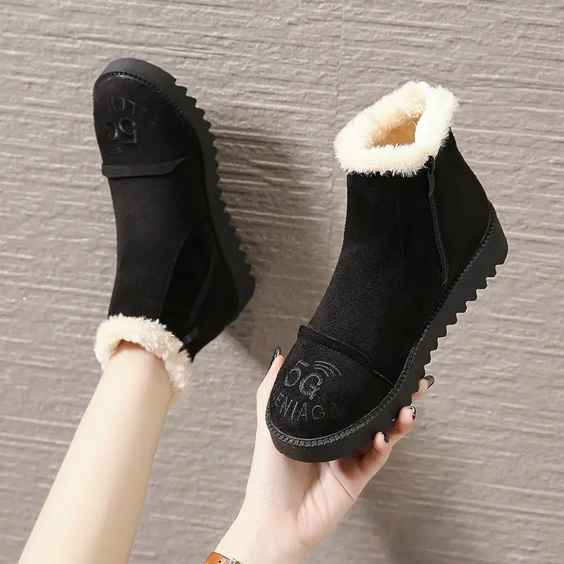 

2021 Women Winter Snow Boots Warm Flat Plus Size 40 Platform Slip on Ladies Women's Shoes New Flock Fur Suede Ankle Boots Female