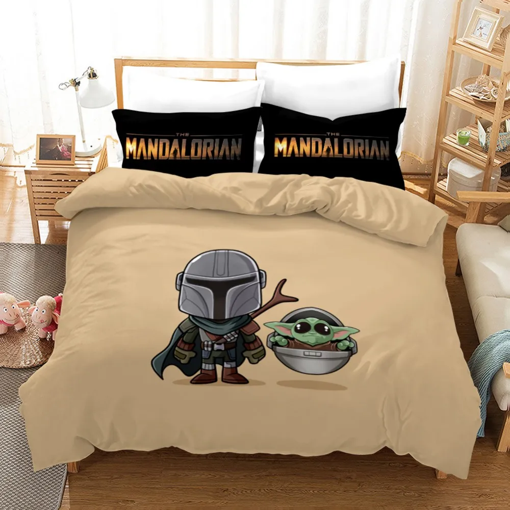 

Disney 3D Star Wars Series Printed Bedding Mandalow Yoda Down Quilt Cover Pillowcase Boy Gift Bedroom Decorative Home Spin