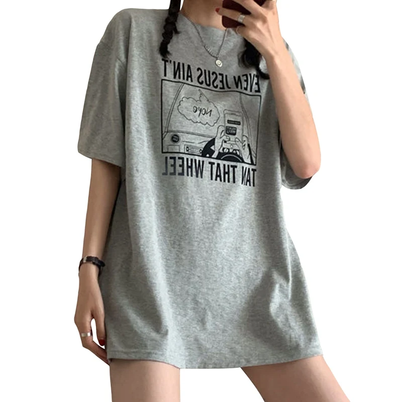 

Casual Loose Fashion Basic Letter Printed All Match Oversize College Wind Street Women Female Short Sleeve Top T-shirts