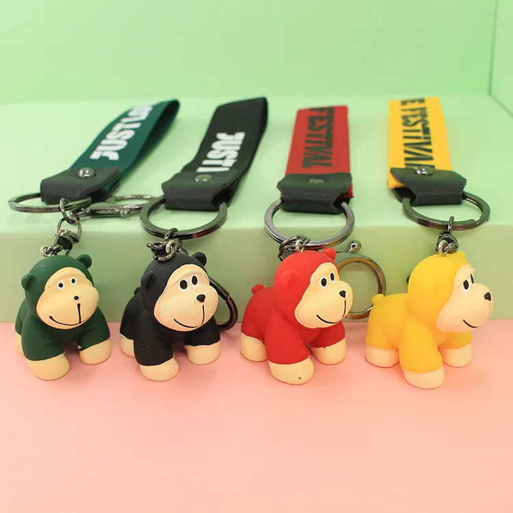 2020 Cartoon Gorilla Keychain Fashion Cute Animal Ribbon Resin Monkey Key Chains Women Bag Pendant Ring Children's Toy Gift | Украшения
