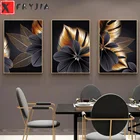 Картина из круглых страз с изображением листьев и черных золотых растений, 3 шт., вышивка крестиком, домашний декор