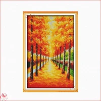 autumn scenery gold ground printed cross stitch patterns kits canvas embroidery needlework sets 11ct 14ct diy handmade home deco