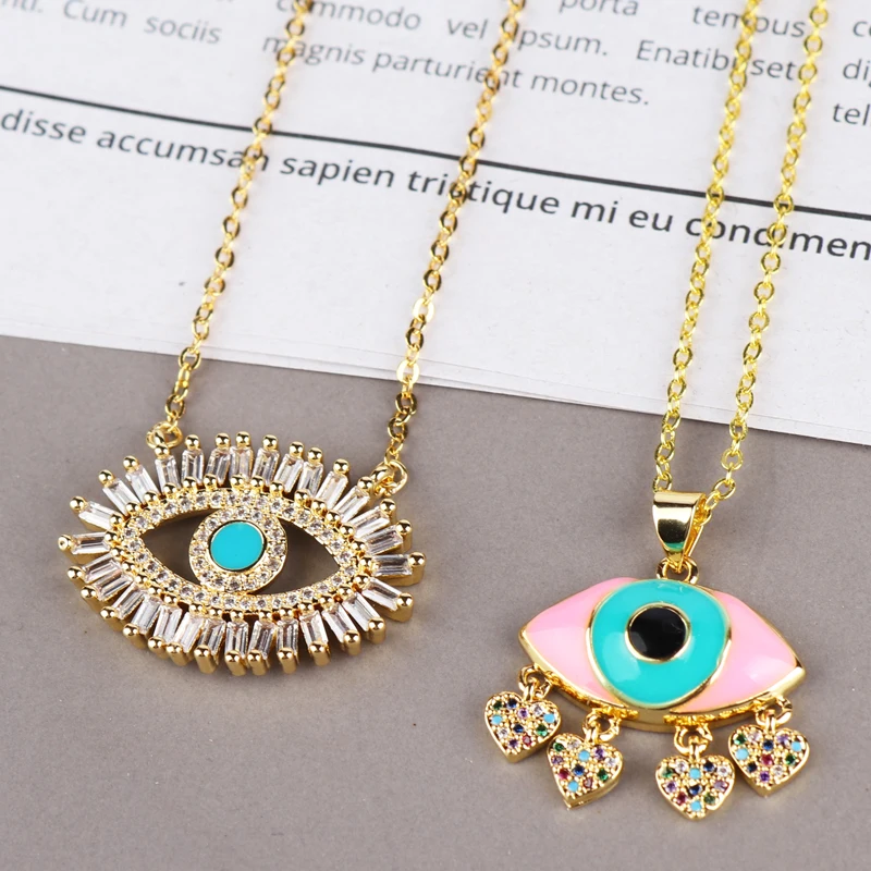 Радужное ожерелье для женщин длинная цепочка турецкий глаз кулон ожерелья