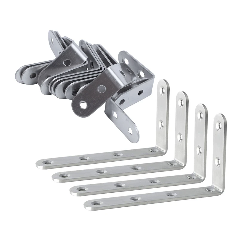 

16Pcs Right Angle Bracket 304 Stainless Steel ,L Shaped Brackets 90 Degree Angle Brackets For Shelves Furniture - 4Pcs 125 X 75