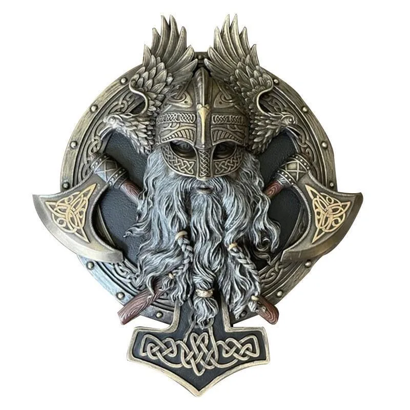 

Vintage Plaques Wall Decorative Classical Viking Crazy Warrior Double Axe Resin Ornament figurines for interior Home Decoration