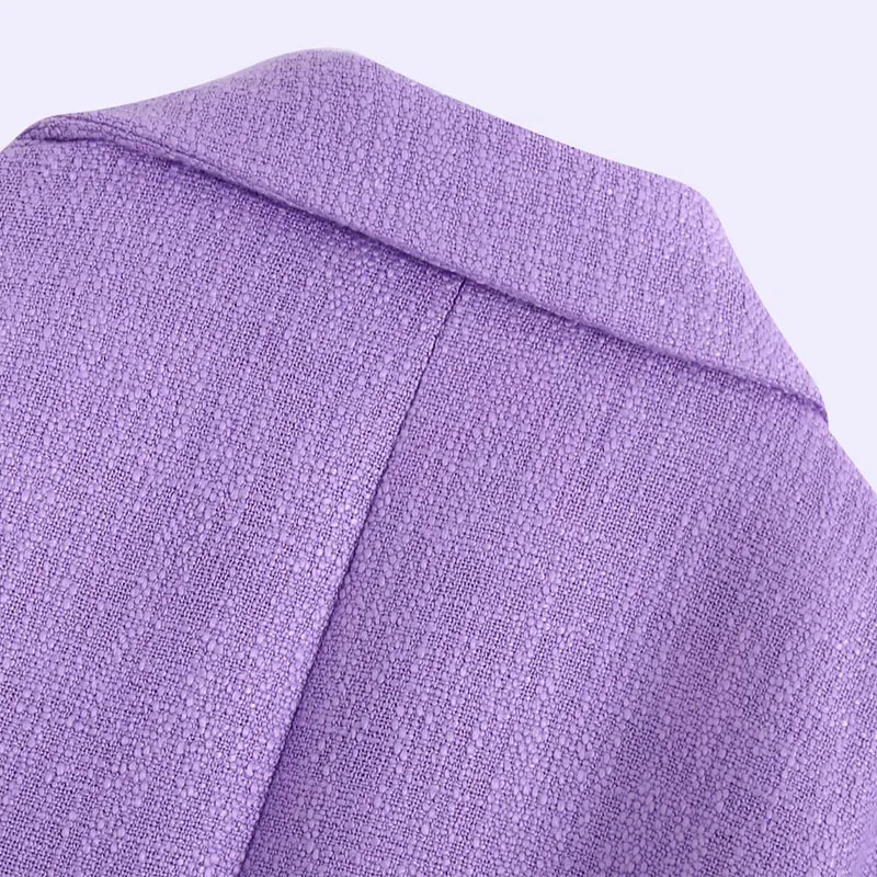 

Double Breasted Lapel Long Sleeve Fashion Professional Chic Women's Jacket Korean Style Simple Purple Female Coat