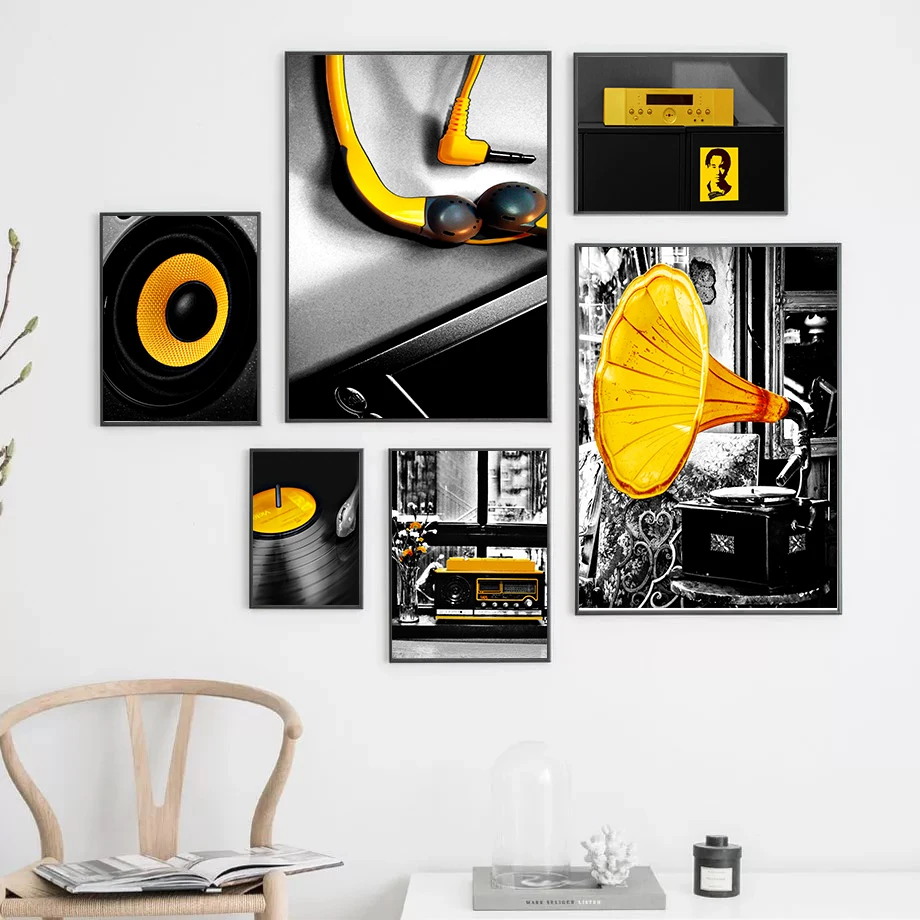 Retro Style Record Player Picture Poster Restaurant Bedroom Sofa Background Wall Home Decoration Painting