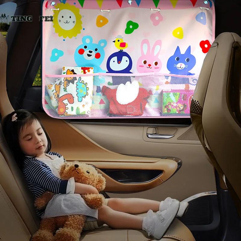 

Sunscreen Curtain Summer Sun Shade Parasol Curtains Car Window Sunshade Cute Cartoon Car Window Adjustable Storage Net