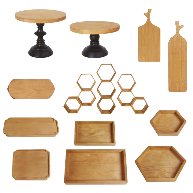

wood cake stand 8 pieces set forest style cake tools home decoration dessert table outdoor garden party supplier
