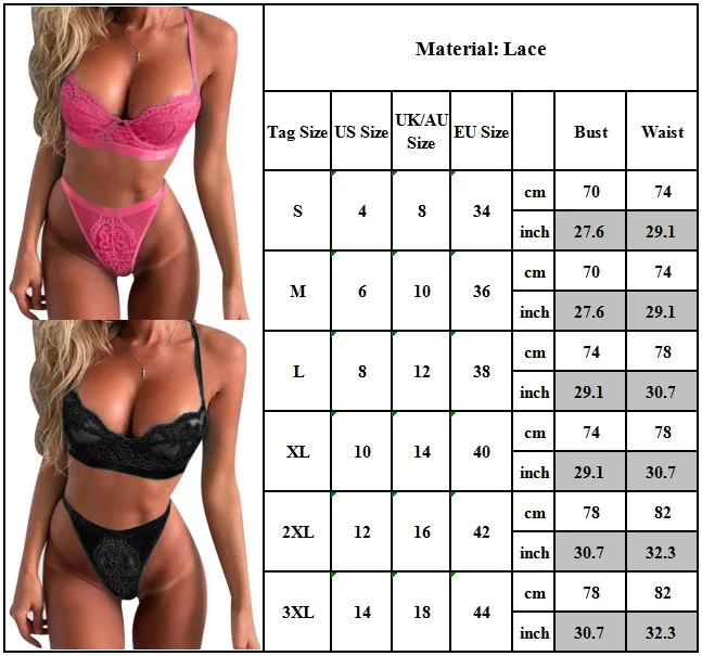 

Women Sexy Lace Push Up Bra Set Bralette Top Thong Knicker Underwear Lingerie UK