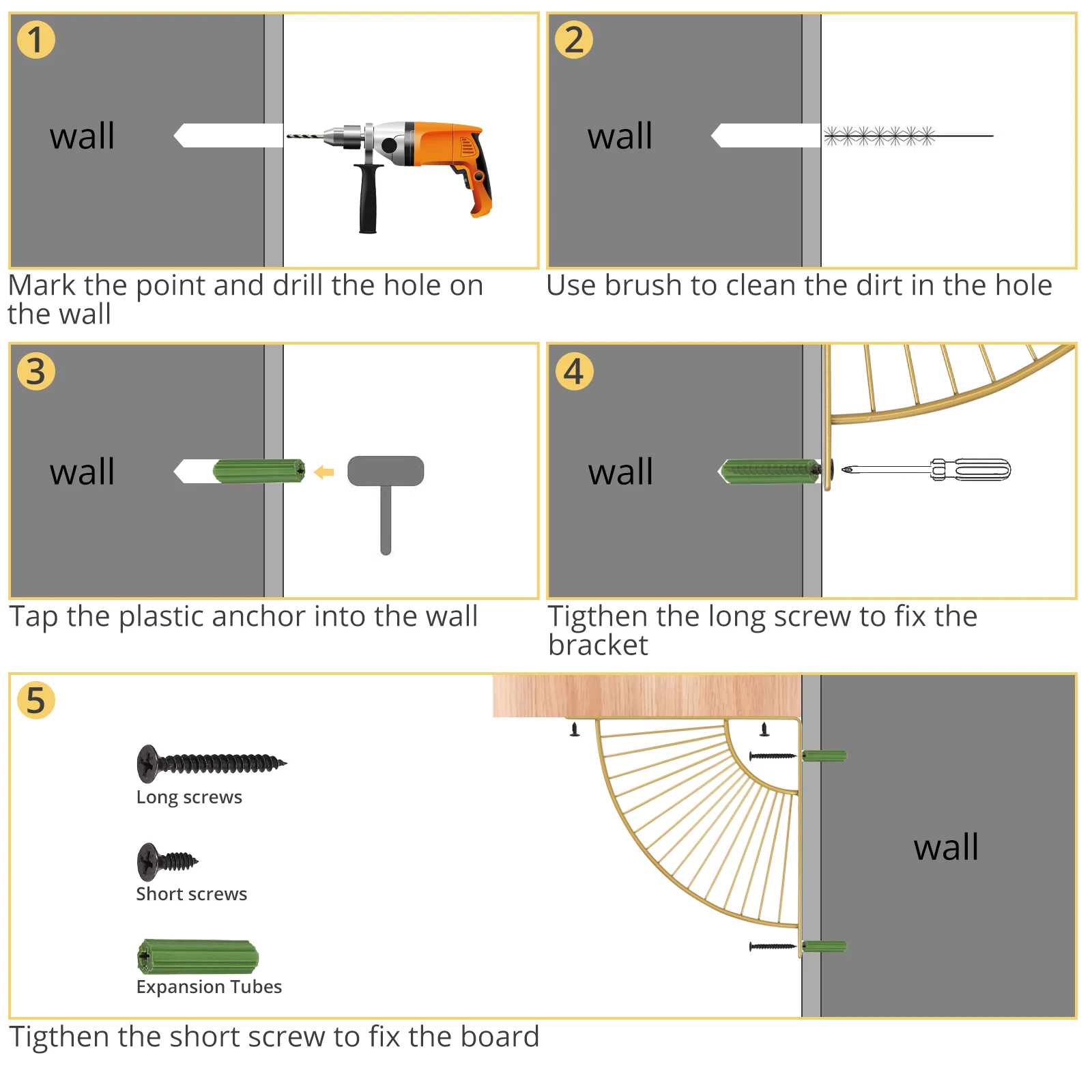 Золотые веерообразные кронштейны для полки TANiCE 2 шт. сверхмощный бытовой