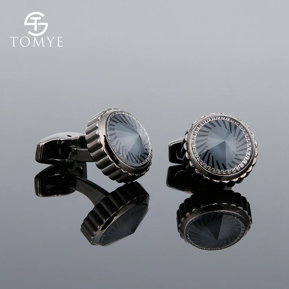 Мужские черные запонки TOMYE круглые роскошные с кристаллами новинка