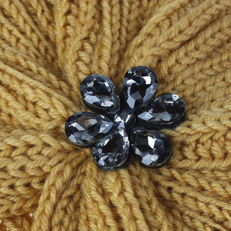 2020 classic Soft Wool warm Bohemian style winter wool cap flower drill with drill knitting cap Turbans coarse wool knit hat
