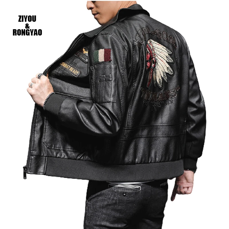 Мужской кожаный жакет осень/зима тонкие комбинезоны бейсбольный костюм с