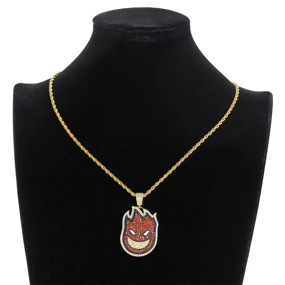 

TOPHIPHOP Spitfire Pendant Necklace Iced Out Chain Gold Color With Tennis Chain With Cubic Zircon Men's Hip hop Rock Jewelry