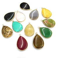 natural stone agates rose quartzs pendants water drop shape pendant for jewelry making diy necklace accessories size 22x34 mm
