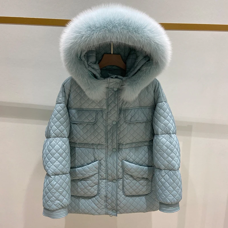 

Trendy New Winter Parkas Women 90% White Duck Down Large Natural Fox Fur Collar Hooded Jacket Warm Thickness Snow Outwear
