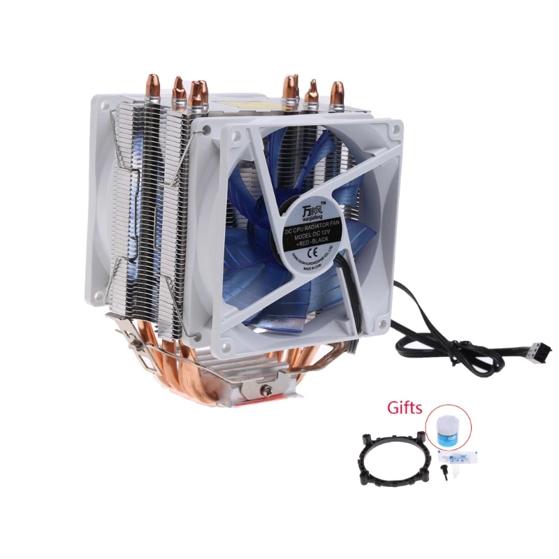 

12V Dual CPU Cooler Blue LED 3Pin Fan Aluminum Heatsink for intel LGA775 AM3 W8ED