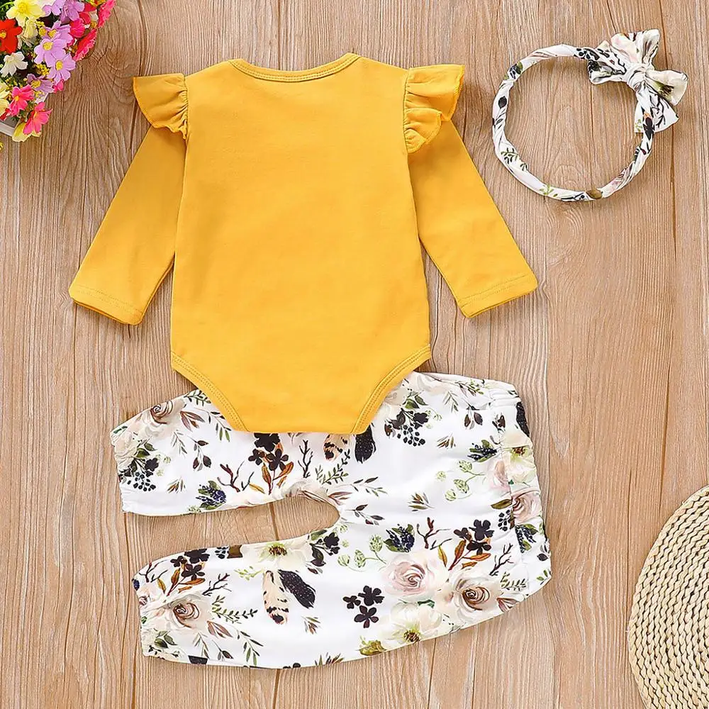 Хлопковый комбинезон с оборками для новорожденных брюки цветочным принтом