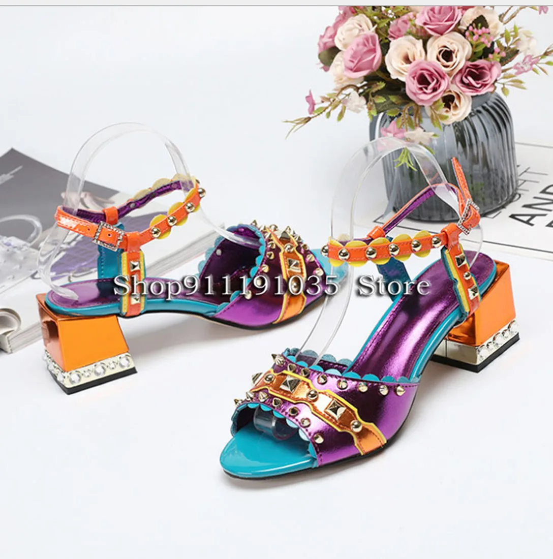 

Top quality brand designer new women's single shoes trendy personality willow nail color matching thick heel women's sandals 35-