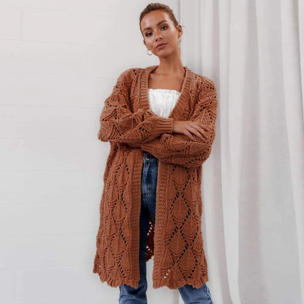 Knit Long Cardigan Sweater 2019 Hollow Winter Women Loose Oversized Casual Bat Sleeve White Modis |