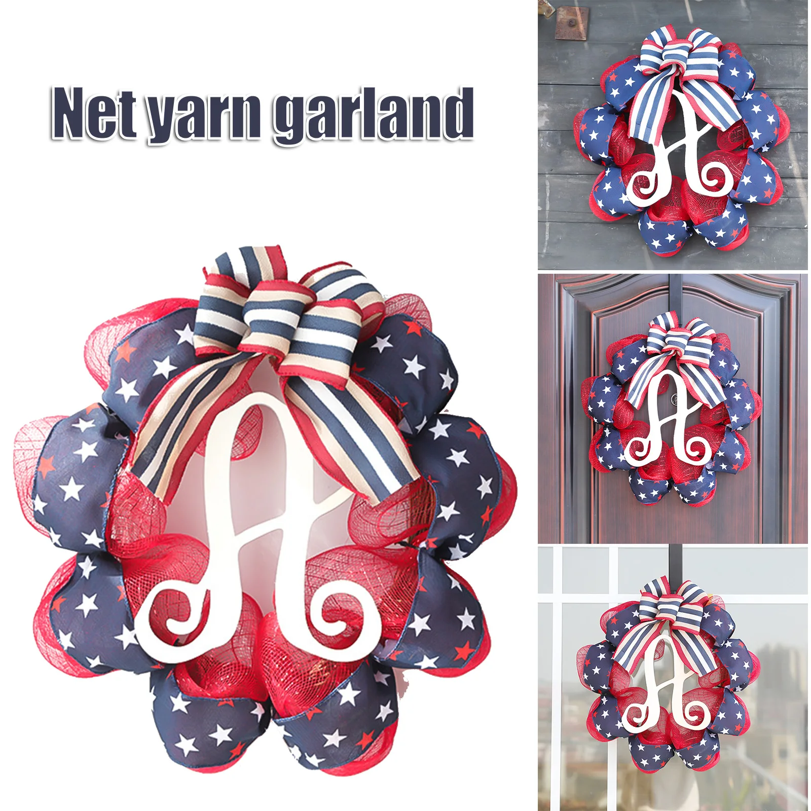 

4th of July Wreath Front Door Decor Flower Shaped Hanging Garland Independence Day Decoration for Wall Door Window BENL889