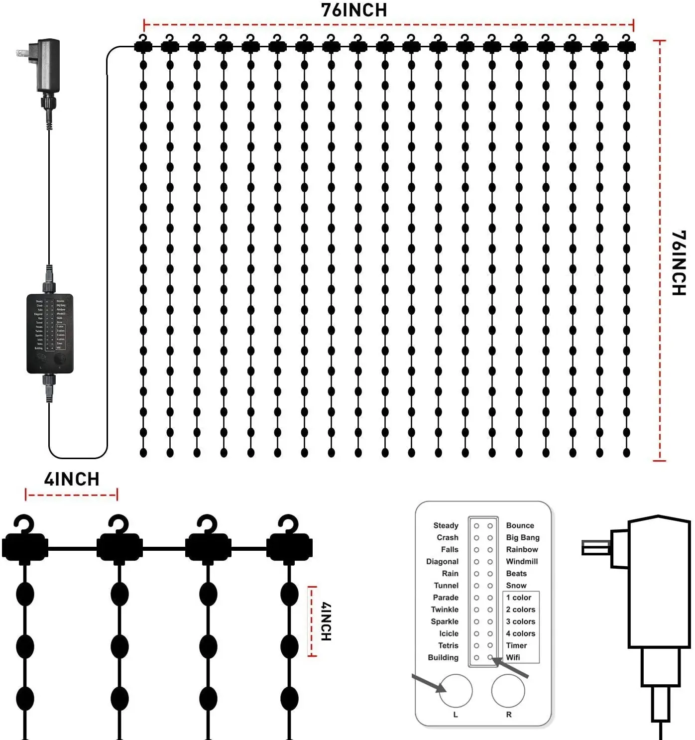 

LED Curtain String Lights, 400LT RGB Fairy Lights, Hanging Fairy Window Lights, Waterproof Lights Plug-in Outdoor Fairy Lights f