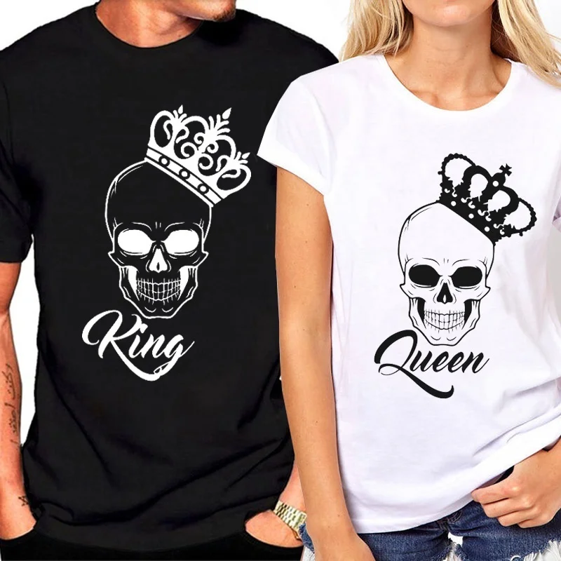 

Tee Summer Tops Short Sleeve Couple Clothes Skull Women T Shirt King and Queen Unisex T-shirt Set Gift Tops Plus Size
