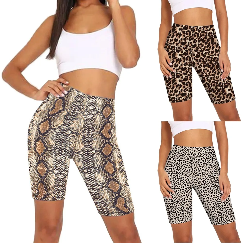 

Summer Women Yoga Short Leggings Leopard Serpentine Print Hot Shorts Fashion High Waist Slim Sport Shorts Activewear Female