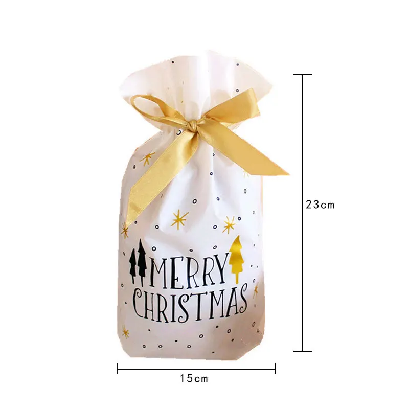 

10pcs Christmas Gift Bags Xmas Santa Snowflake Candy Bags Kitchen Baking Cookie Packing Drawstring Bag for Navidad Package Bag