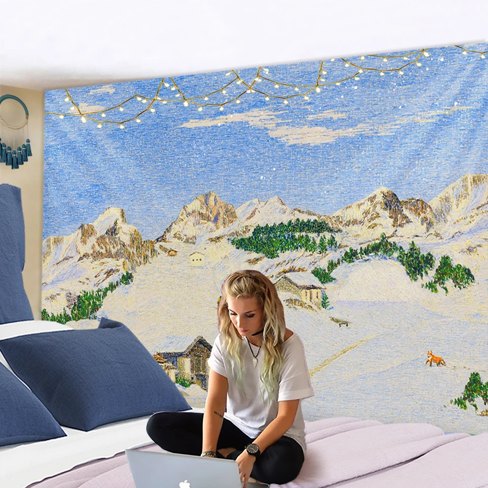 Картина маслом Печать гобелен зимние Лыжный Спорт Тур палатка Одеяло Декор дом