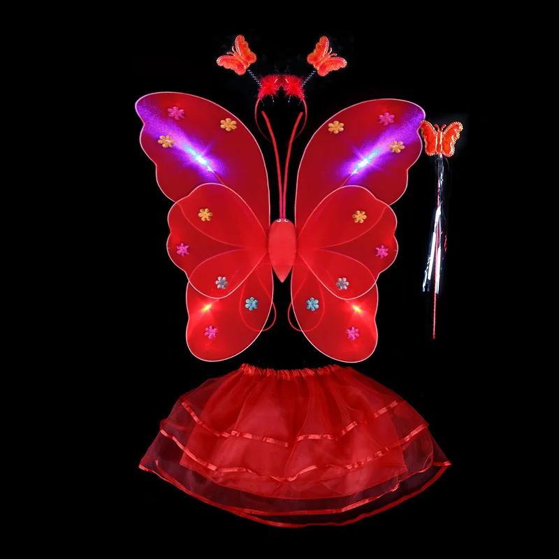 Hot Princess Blinking LED Butterfly Wing Headband Fairy Wands Skirt Kids Girls Performance Props Halloween Glow Party Supplies | Дом и сад