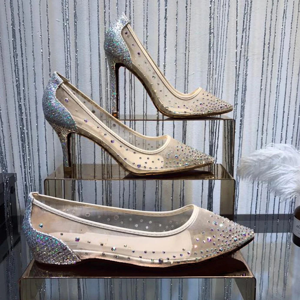 

2020 Women's Shoes Sexy Pointed toe Mesh High Heel Shoes Woman Pumps Slip-on Stiletto Heels Shoe Party Wedding Shoe Large Size41