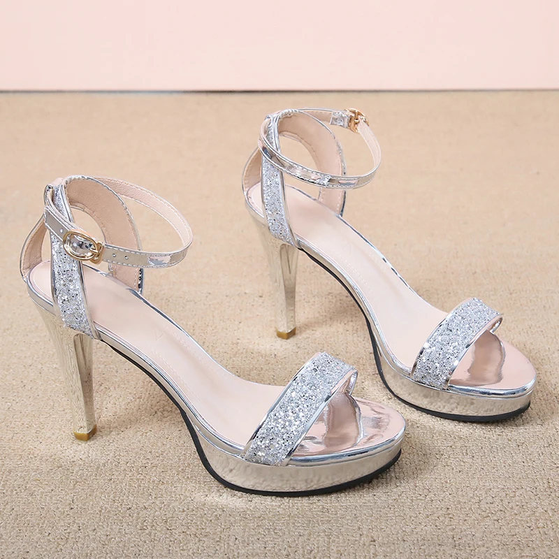 

Waterproof platform sequin dress high-heeled sandals summer 2020 new fashion wild word buckle open-toe high-heeled shoes Z547