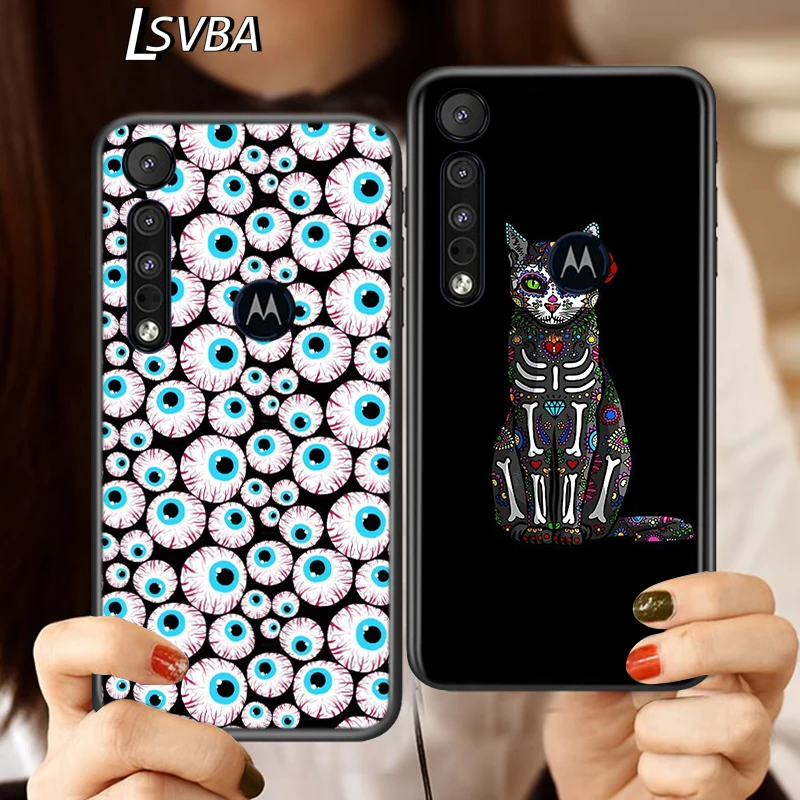 

Flower Skull Cat For Motorola G9 G8 G 5G Power Lite Stylus One Hyper Marco Fusion Edge Plus E6 E7 Play Phone Case