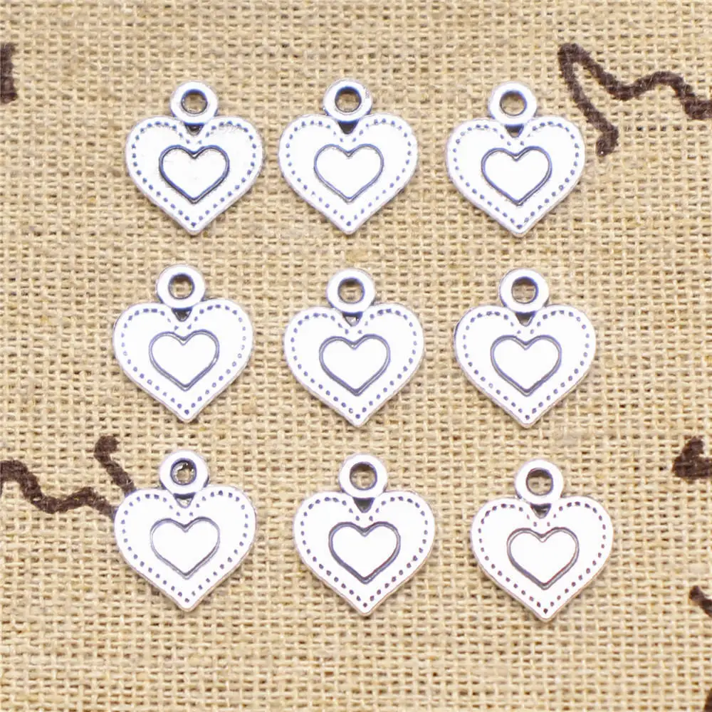 

double-sided Small Peach Heart Charms Supplies For Jewelry Making Kit Antique Silver Color 40pcs 13x11mm